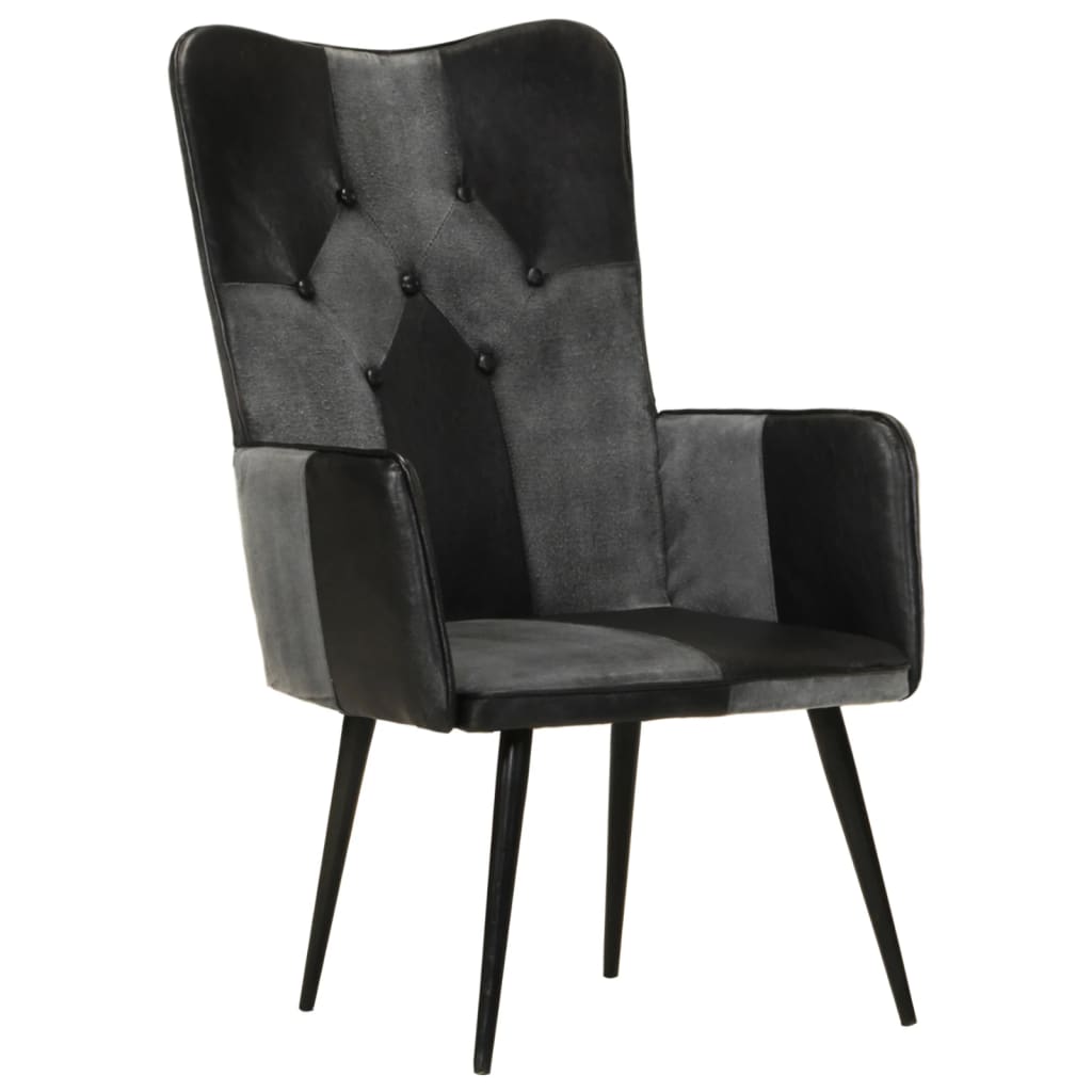 Poltrona Wingback Nera e Grigia in Vera Pelle | homemem39