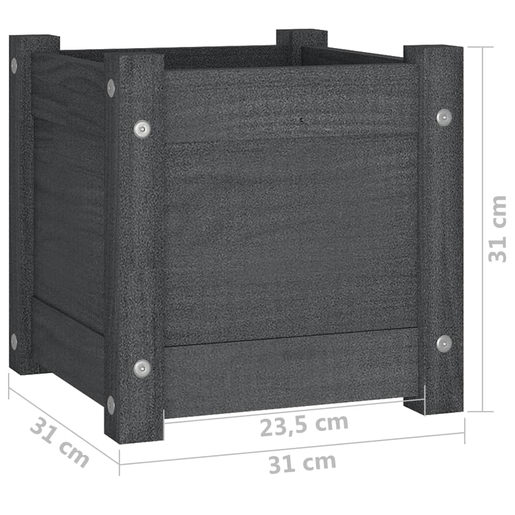 Fioriere da Giardino 2 pz Grigie 31x31x31 cm in Legno di Pino | homemem39