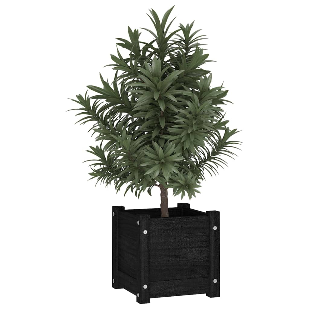 Fioriera da Giardino Nera 31x31x31 cm Legno Massello di Pino - homemem39