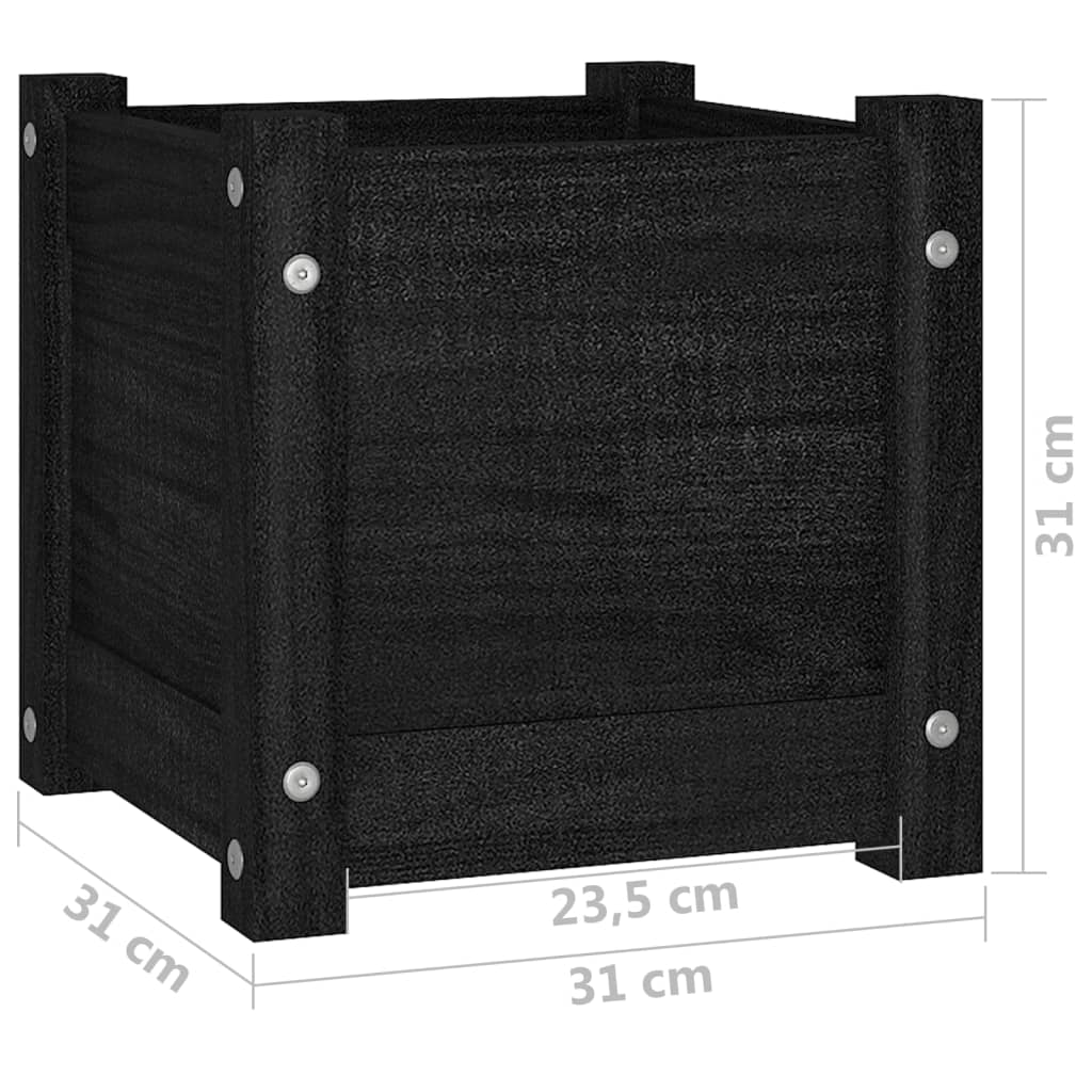 Fioriera da Giardino Nera 31x31x31 cm Legno Massello di Pino - homemem39