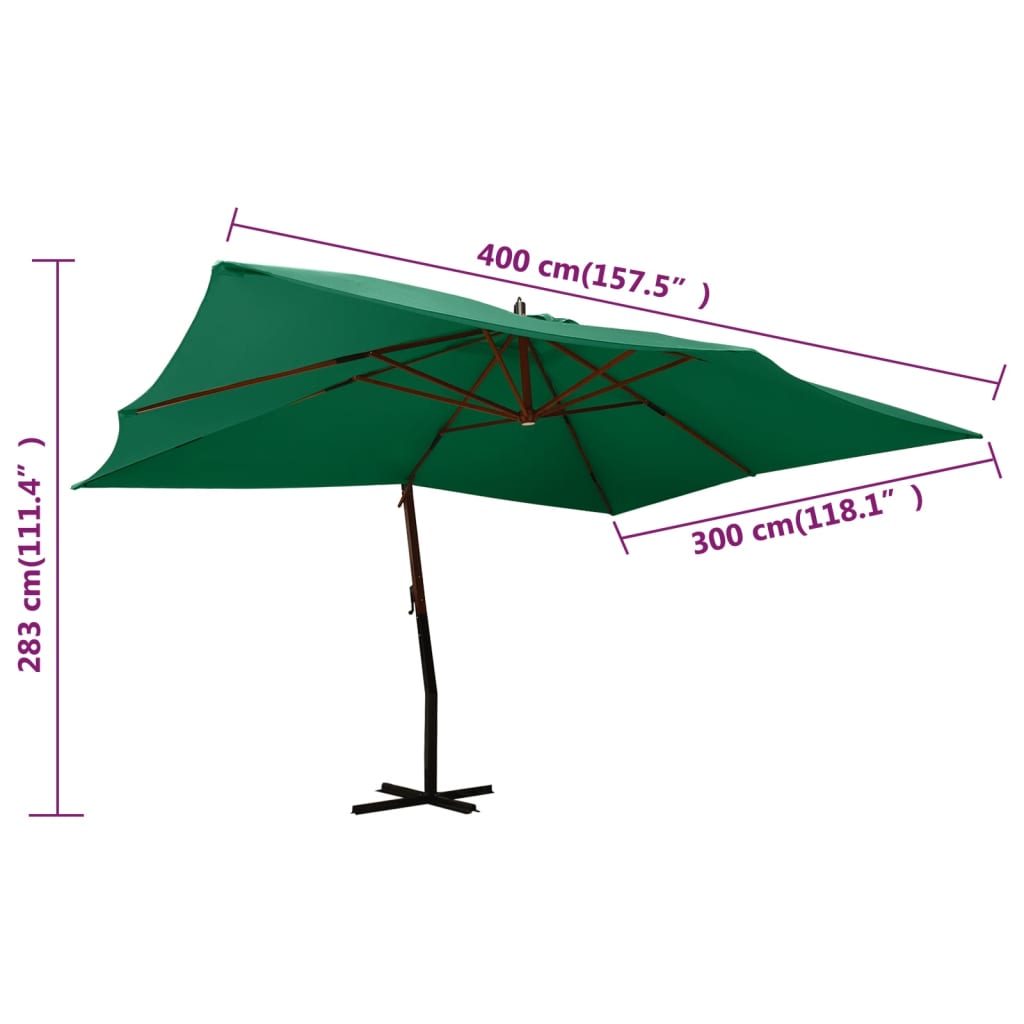Ombrellone a Sbalzo da Giardino Palo in Legno 400x300 cm Verde - homemem39