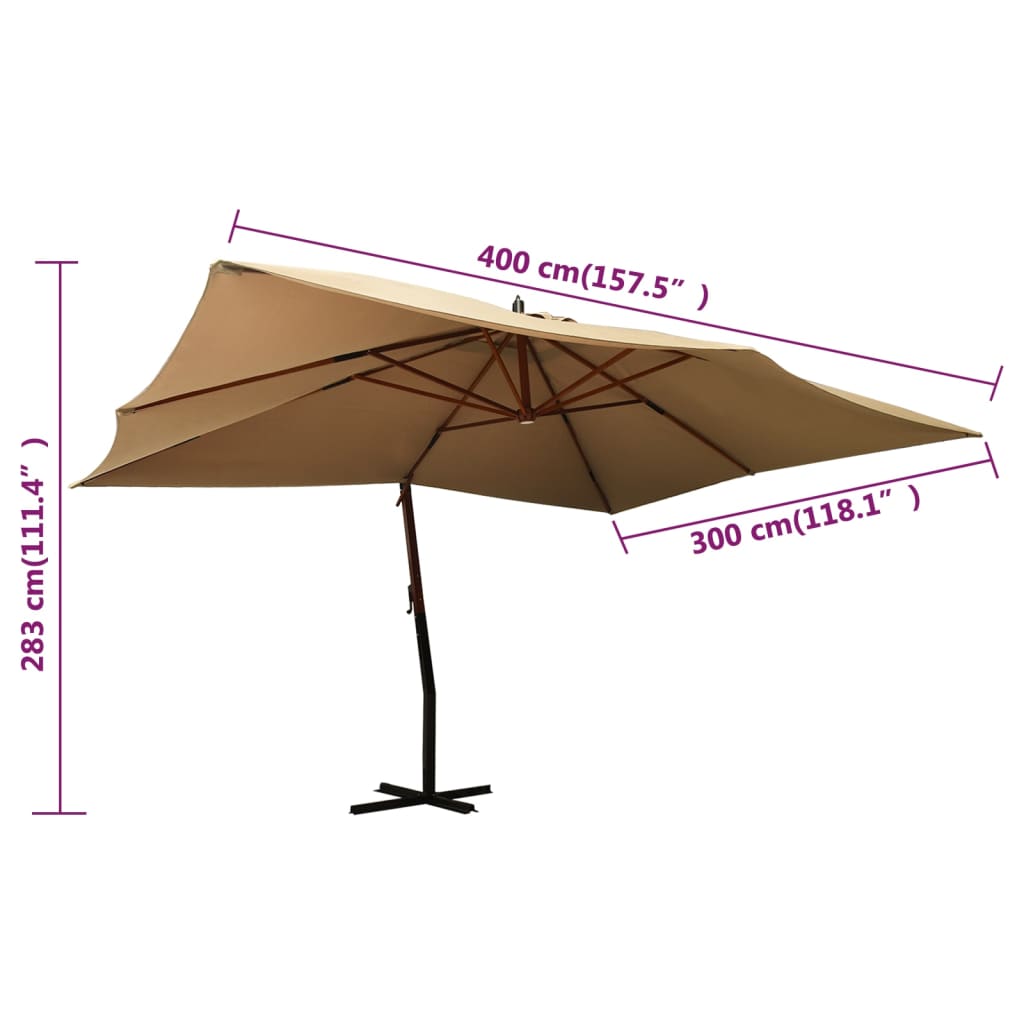 Ombrellone a Sbalzo con Palo in Legno 400x300 cm Tortora - homemem39