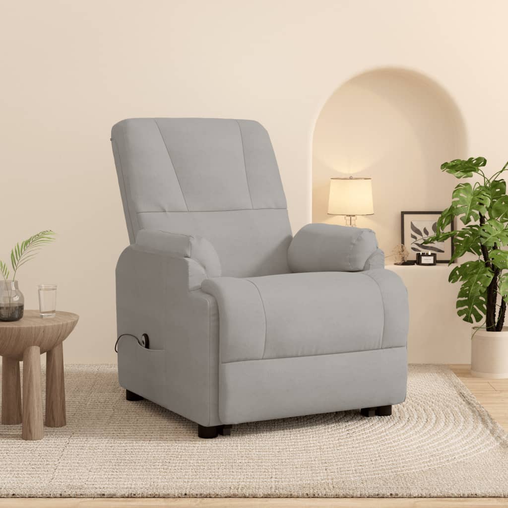 Poltrona Alzapersona Reclinabile Grigio Chiaro in Scamosciato