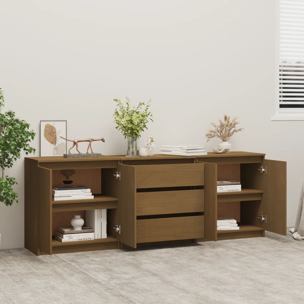 Credenza Marrone Ambra 180x36x65 cm in Legno Massello di Pino - homemem39