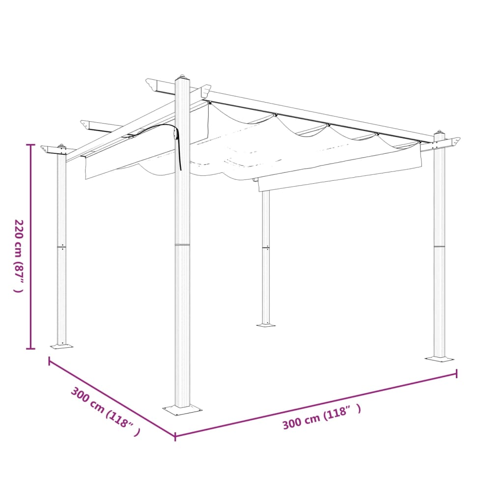 Pergola da Giardino con Tetto Retrattile 3x3 m Tortora | homemem39