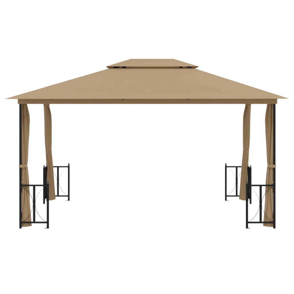 Gazebo con Teli Laterali e Doppio Tetto 3x4 m Tortora - homemem39
