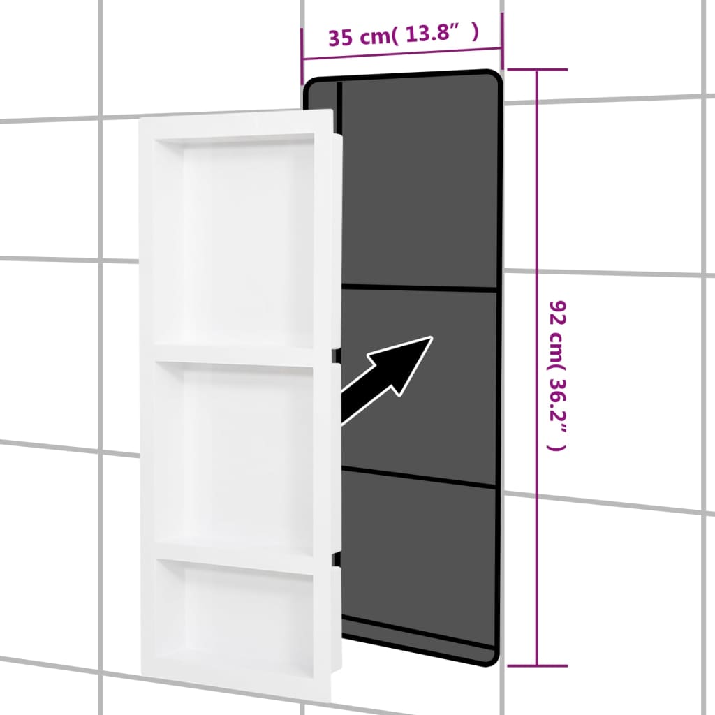 Nicchia da Doccia con 3 Scomparti Bianco Lucido 41x99x9 cm - homemem39