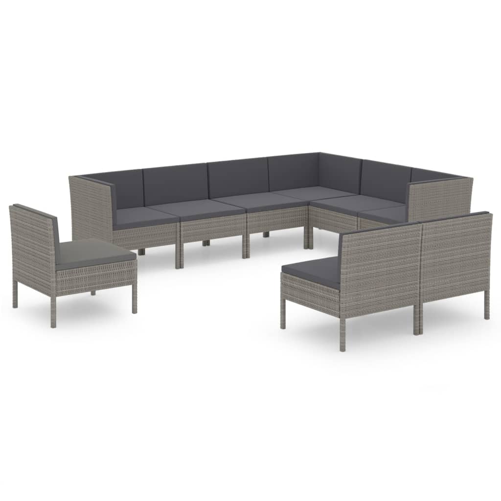 Set Divani da Giardino 9 pz con Cuscini in Polyrattan Grigio - homemem39