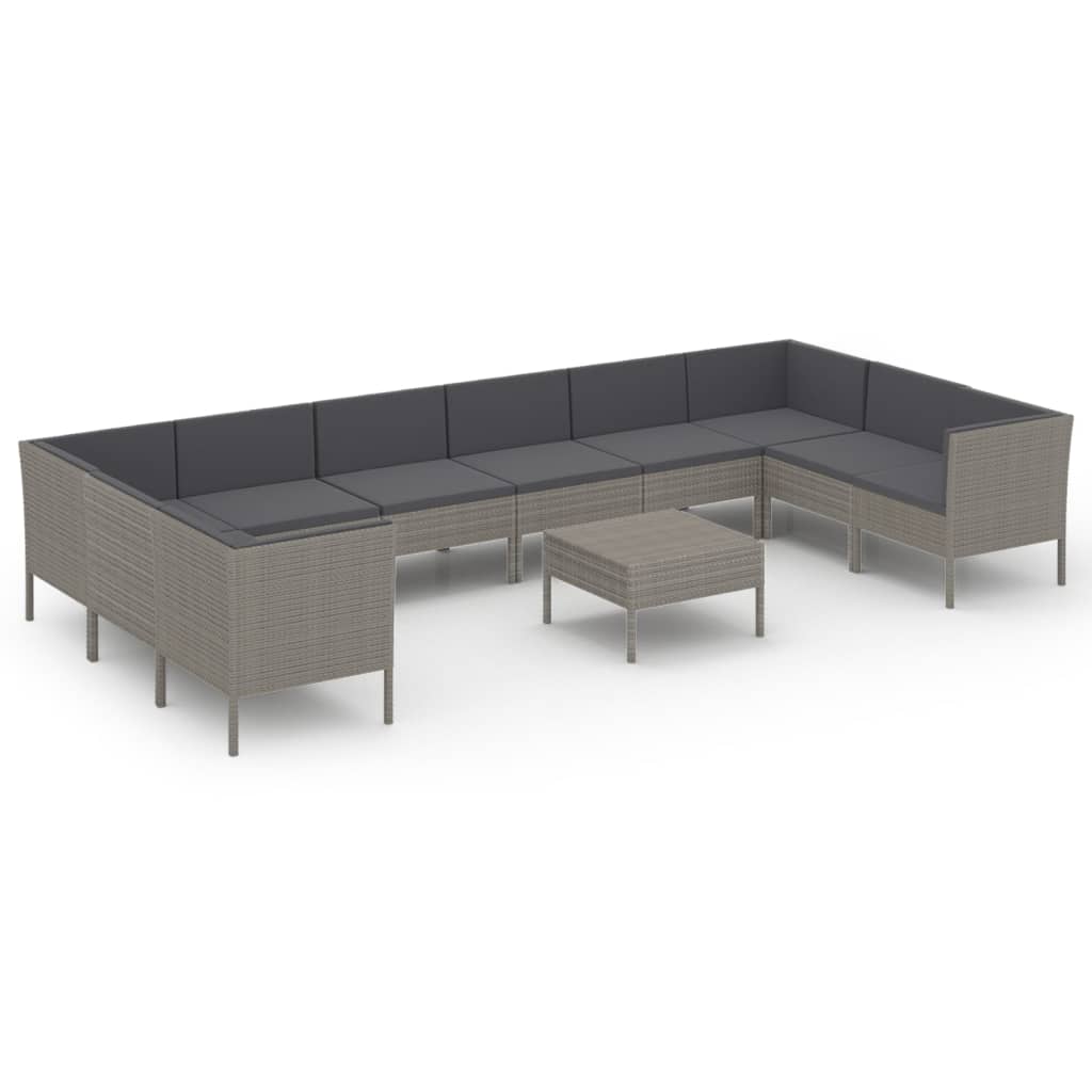 Set Divani da Giardino 11 pz con Cuscini in Polyrattan Grigio