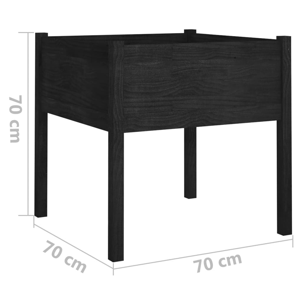 Fioriera da Giardino Nera 70x70x70 cm in Legno Massello di Pino | homemem39