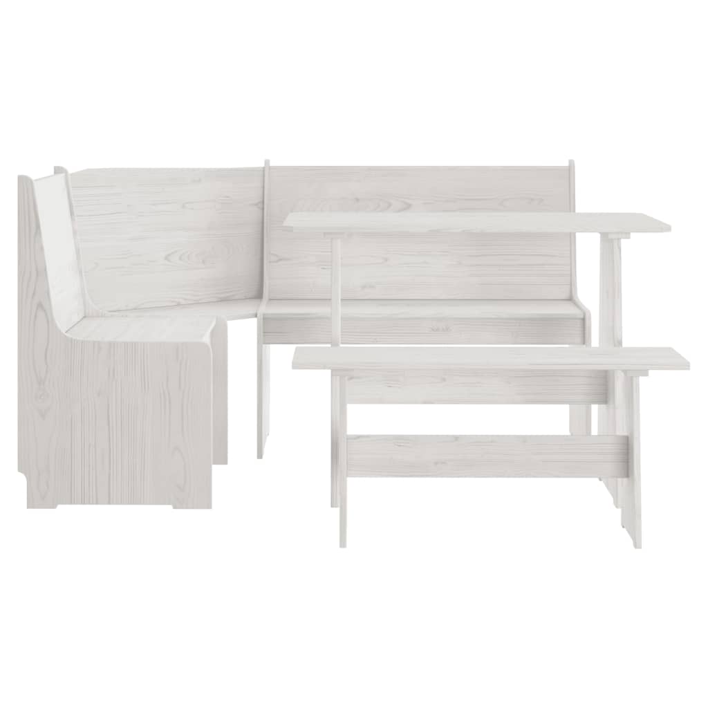 Set da Pranzo 3 pz REINE Bianco in Legno Massello di Pino - homemem39