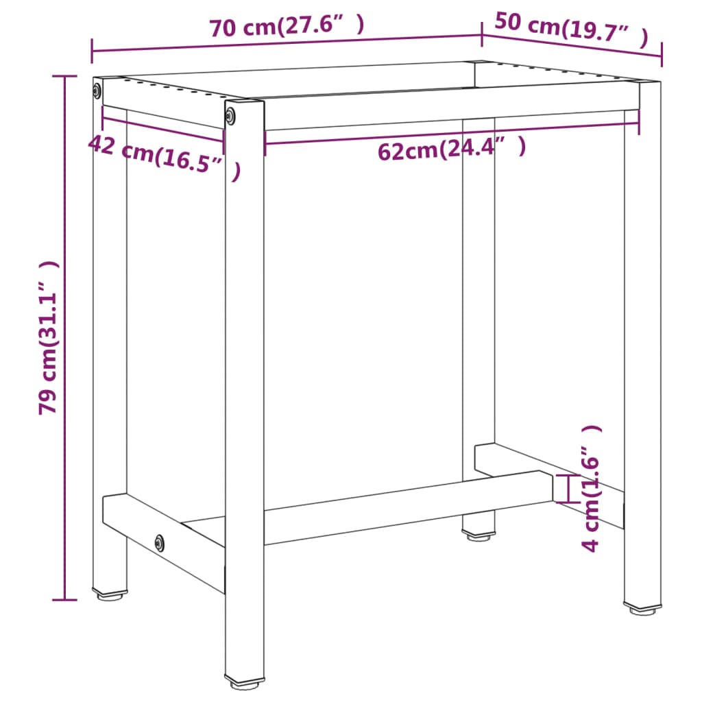 Telaio per Banco da Lavoro Nero Rosso Opaco 70x50x79 cm Metallo | homemem39