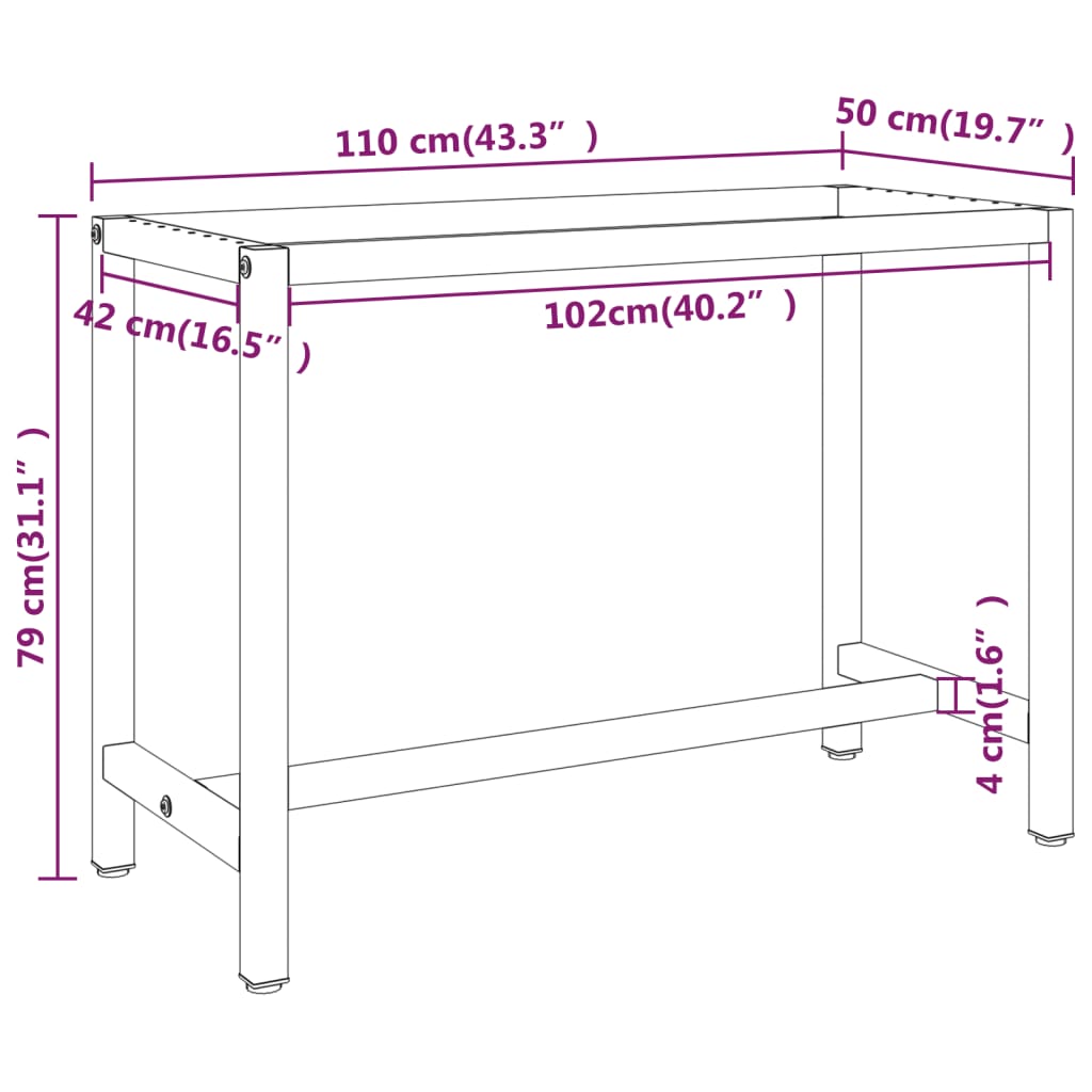 Telaio Banco da Lavoro Nero e Rosso Opaco 110x50x79 cm Metallo | homemem39