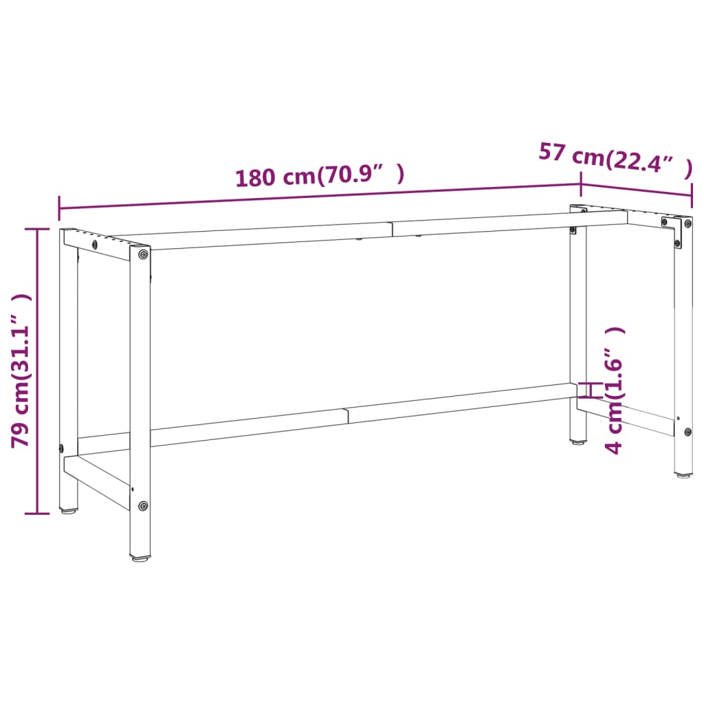 Telaio Banco da Lavoro Nero e Rosso Opaco 180x57x79 cm Metallo