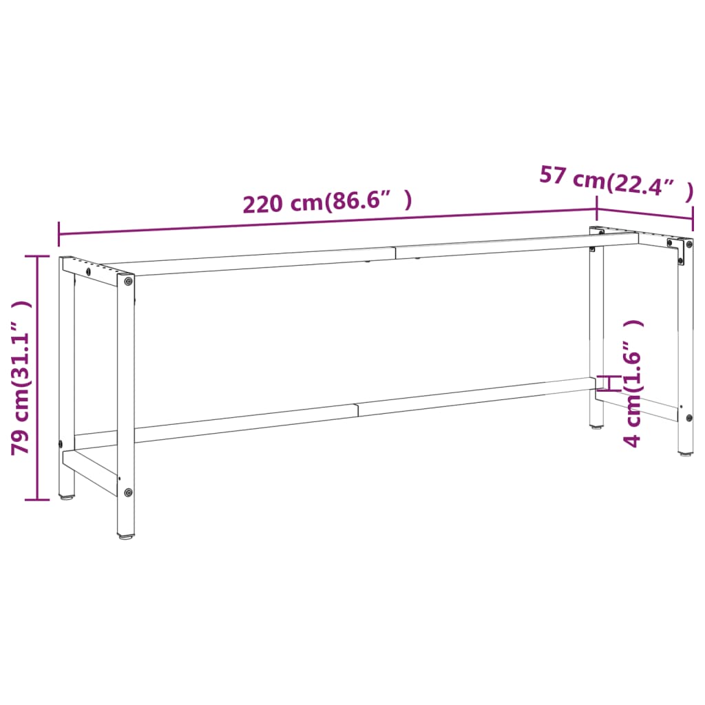 Telaio Banco da Lavoro Nero e Rosso Opaco 220x57x79 cm Metallo