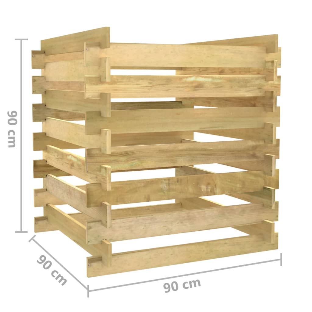 Compostiera da Giardino a Doghe 90x90x90cm in Pino Impregnato - homemem39