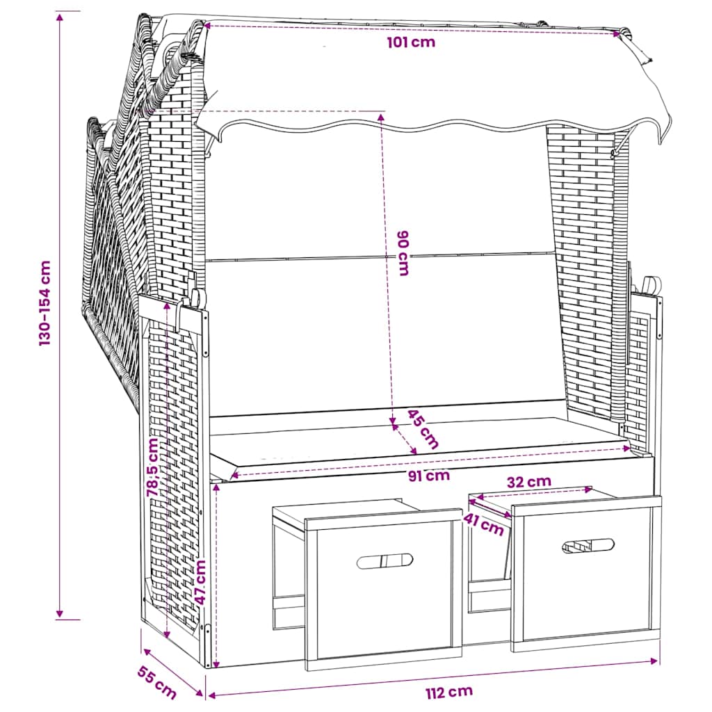 Strandkorb con Tettoia Polyrattan e Legno Massello Rosso Bianco | homemem39