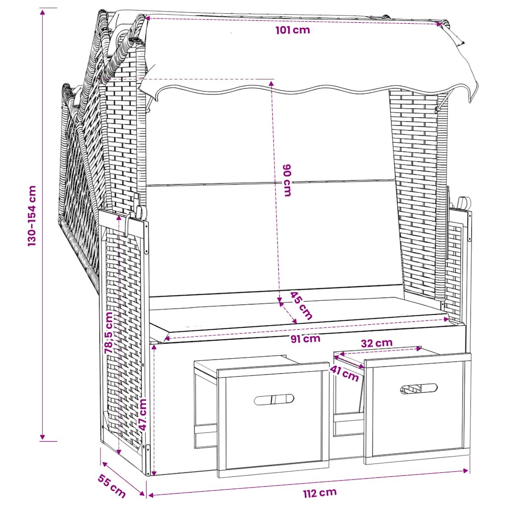 Strandkorb con Cuscini Polyrattan e Legno Massello Rosso Bianco | homemem39
