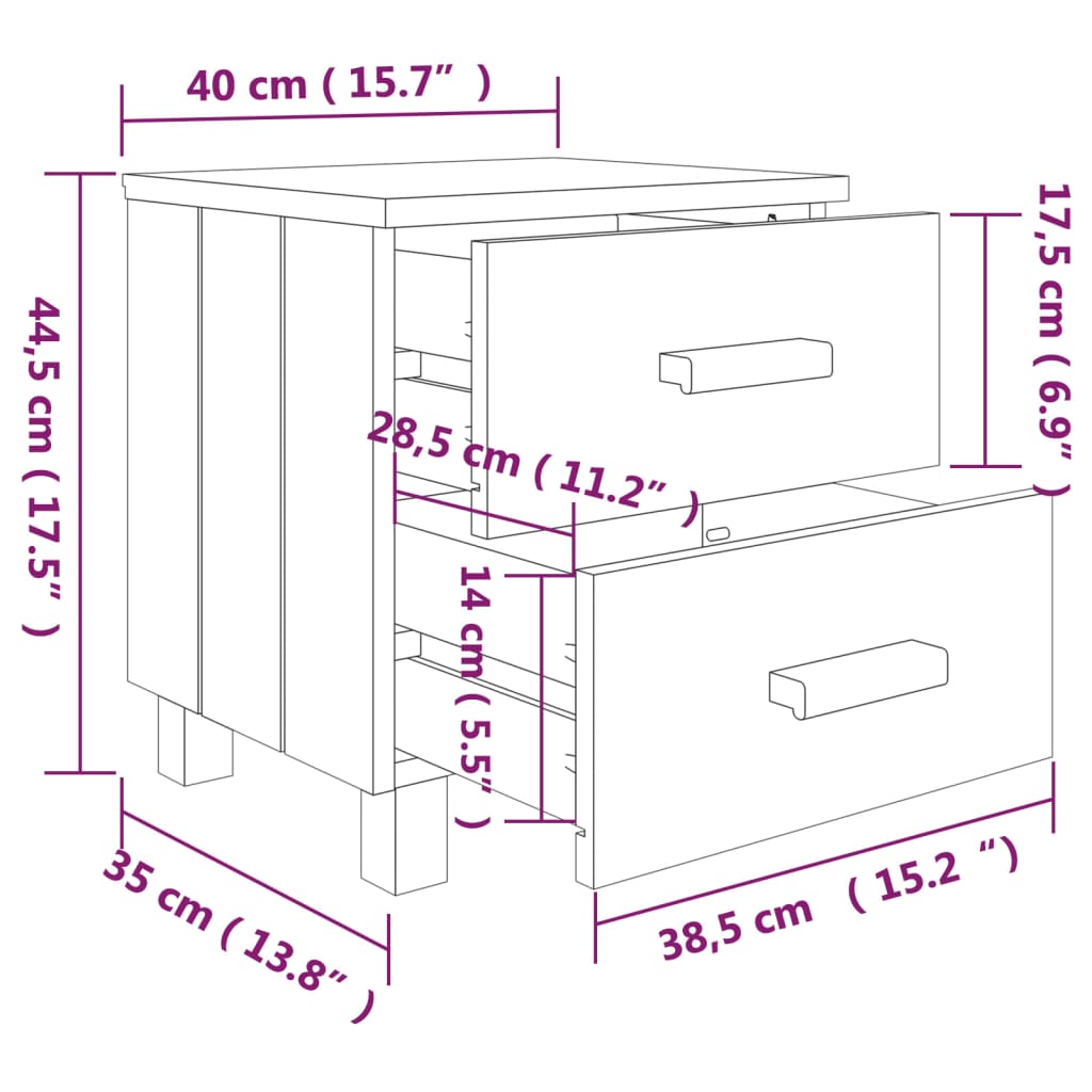 Comodini HAMAR 2 pz ambra 40x35x44,5 cm Legno Massello di Pino