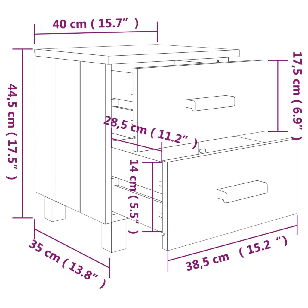 Comodini HAMAR 2 pz Bianchi 40x35x44,5 cm in Legno di Pino | homemem39