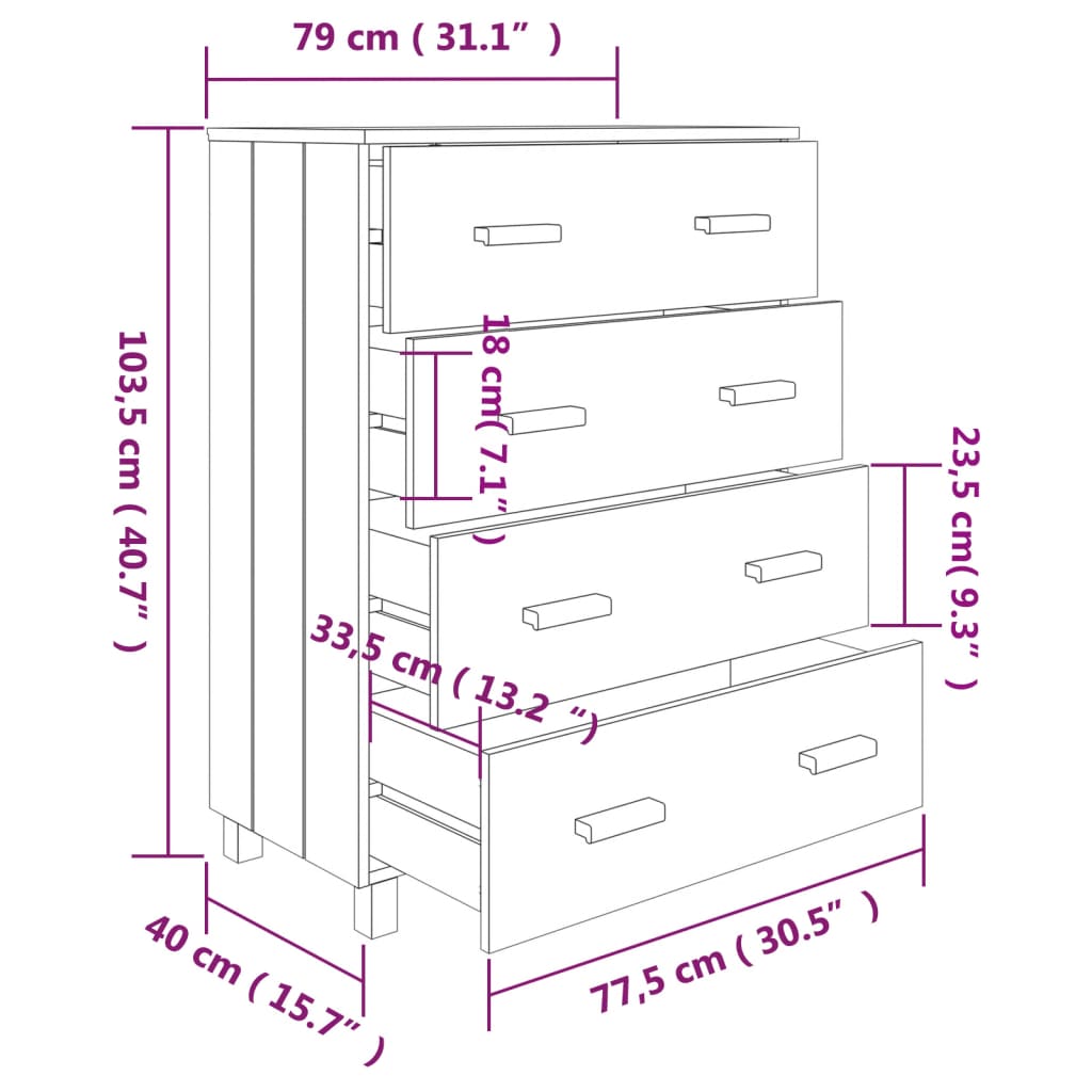 Credenza HAMAR Bianca 79x40x103,5 cm in Legno Massello di Pino - homemem39