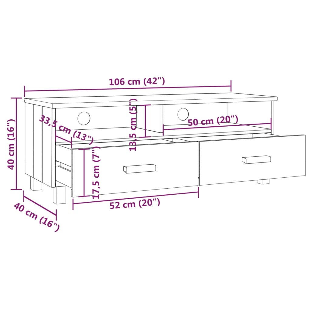 Mobile TV HAMAR ambra 106x40x40 cm in Legno Massello di Pino