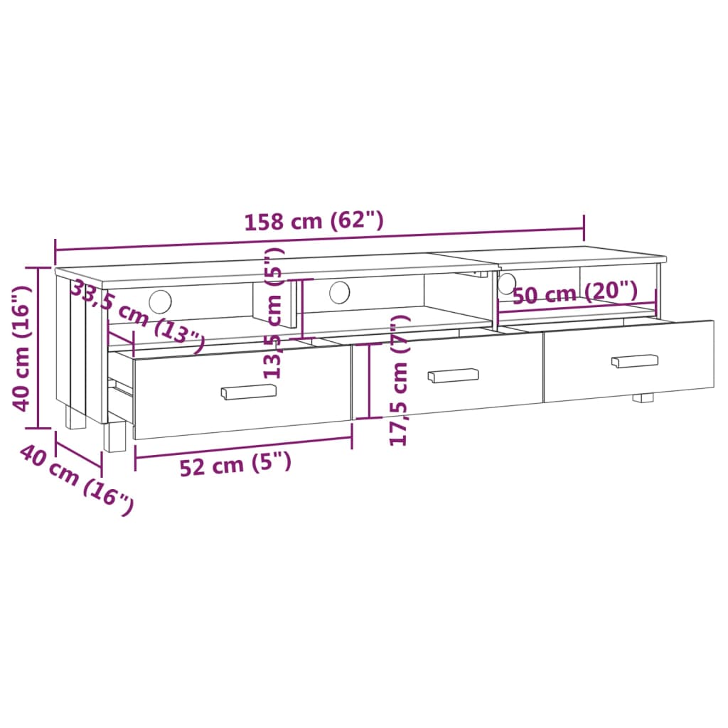 Mobile TV HAMAR ambra 158x40x40 cm in Legno Massello di Pino - homemem39