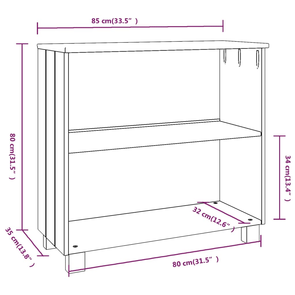 Credenza HAMAR ambra 85x35x80 cm in Legno Massello di Pino - homemem39