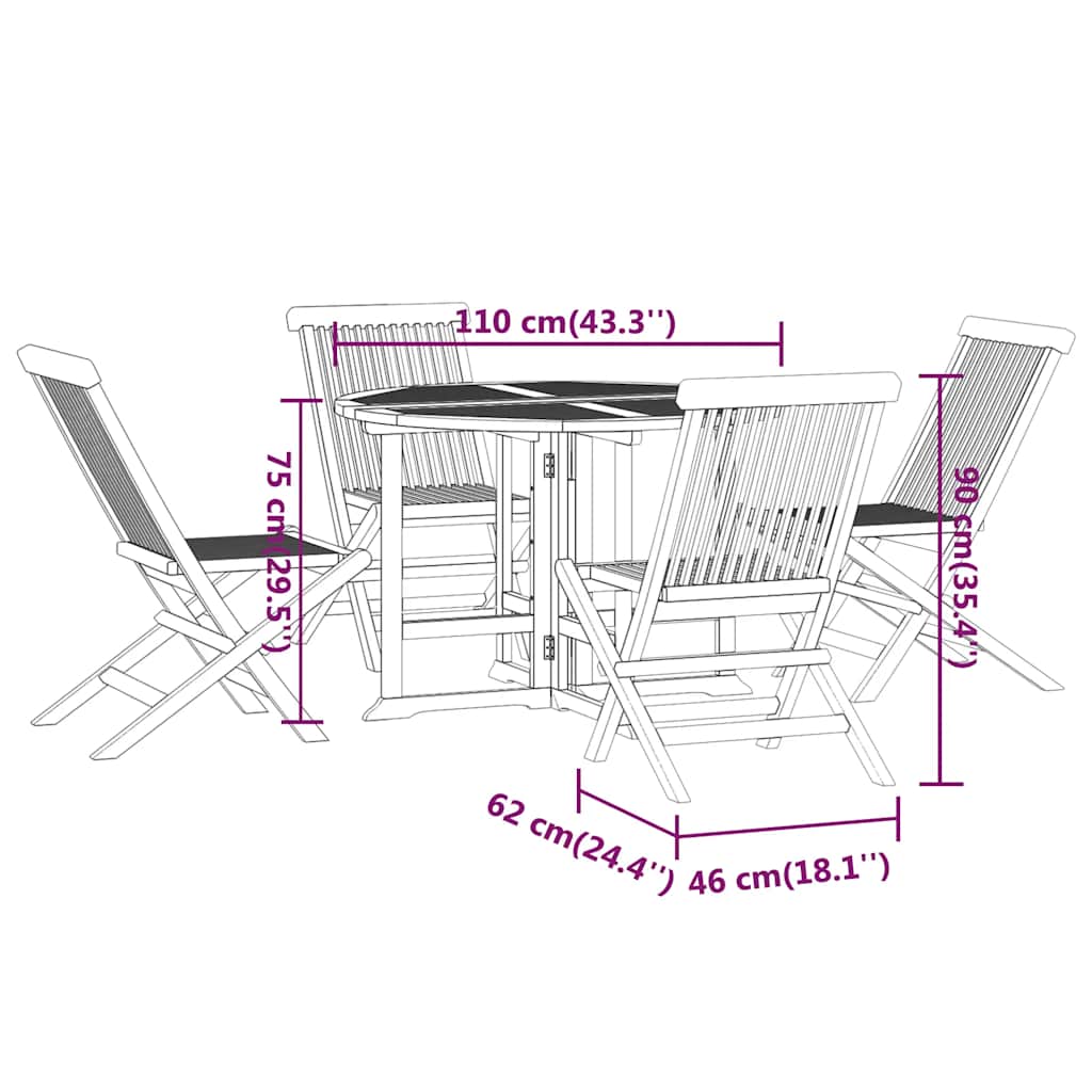 Set da Pranzo Pieghevole per Esterni 5pz Legno Massello di Teak