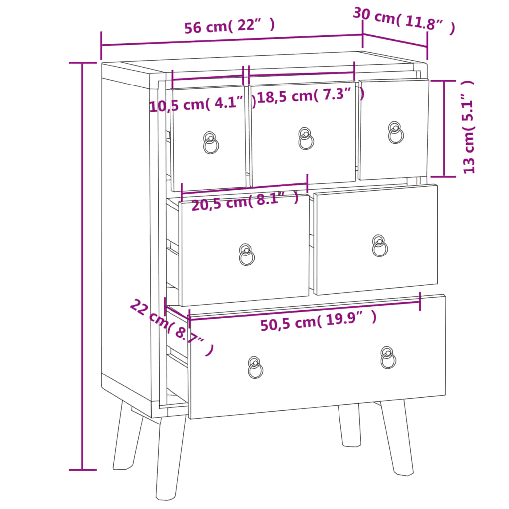 Cassettiera 56x30x80 cm in Legno Massello di Teak - homemem39