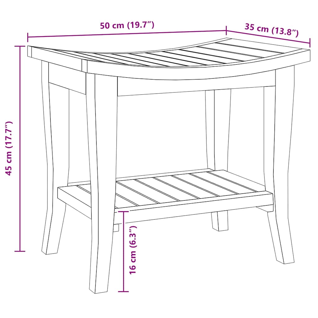Tavolino da Bagno 50x35x45 cm in Legno Massello di Teak - homemem39