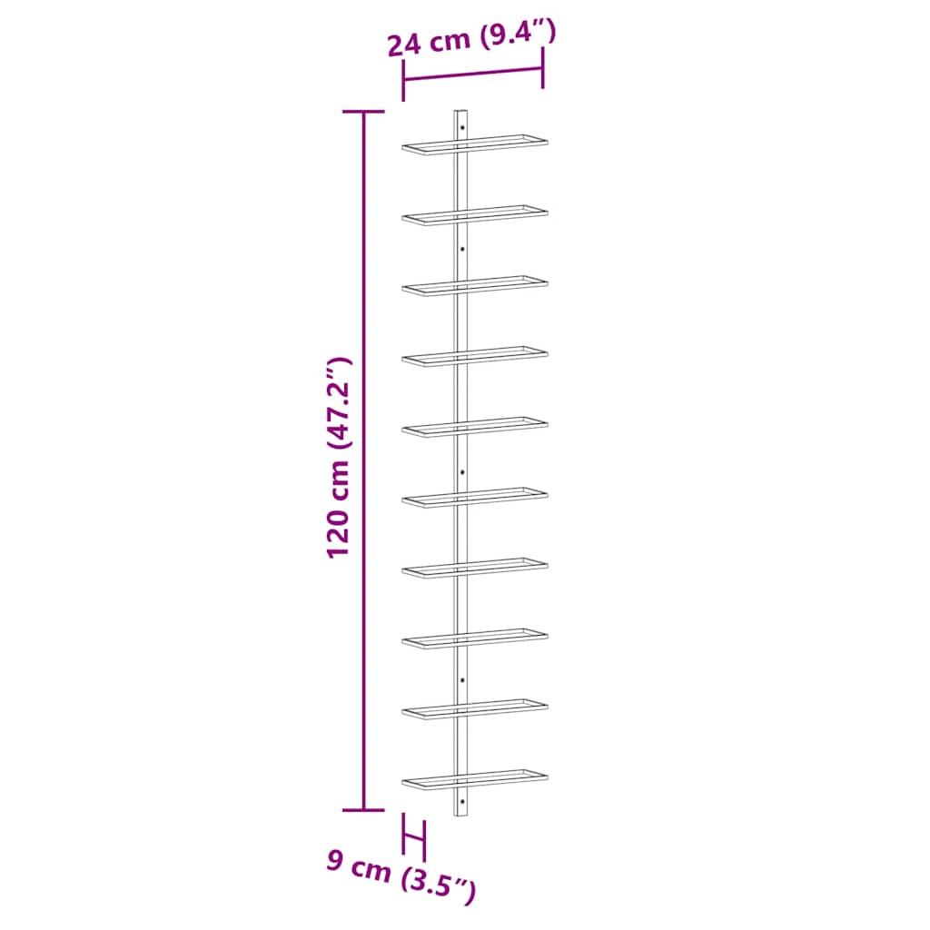 Portavini da Parete per 10 Bottiglie Bianco in Metallo