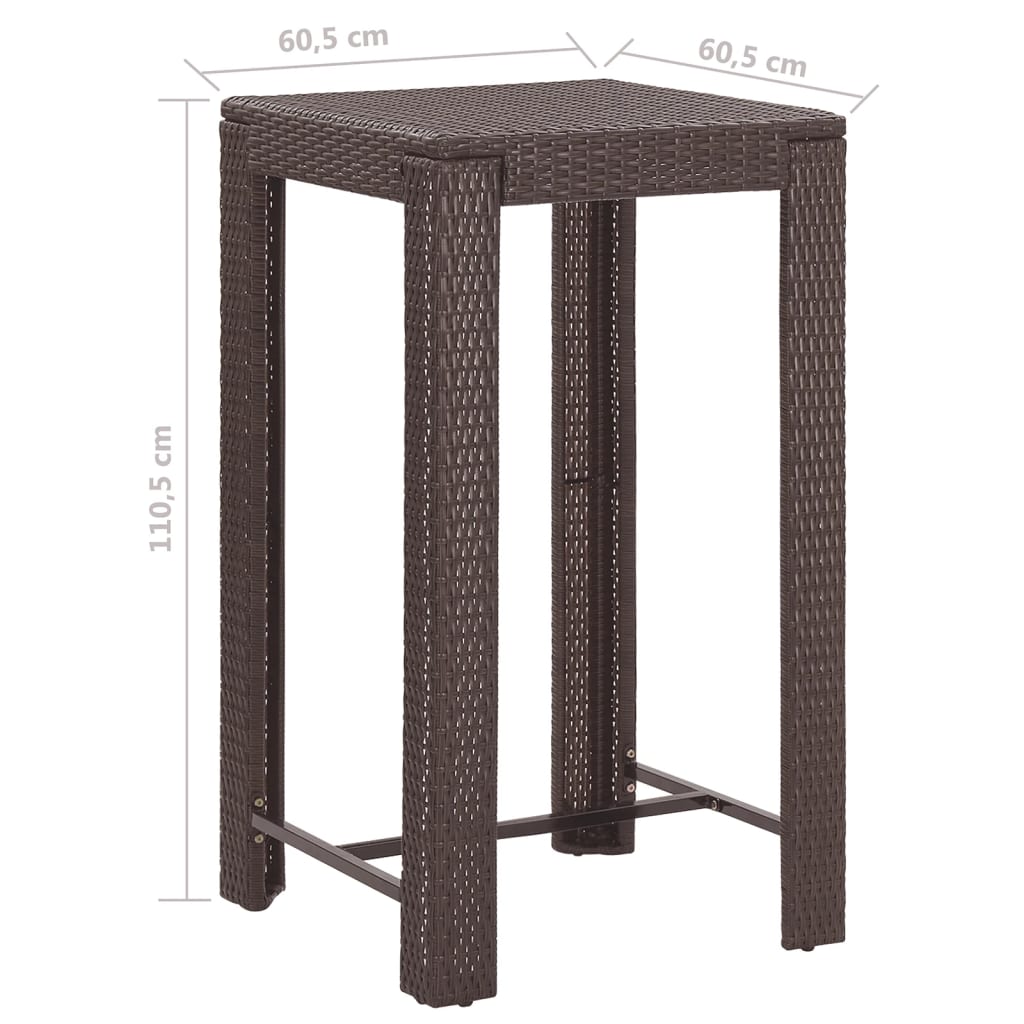Set Bar da Giardino 3 pz con Cuscini Polyrattan Marrone