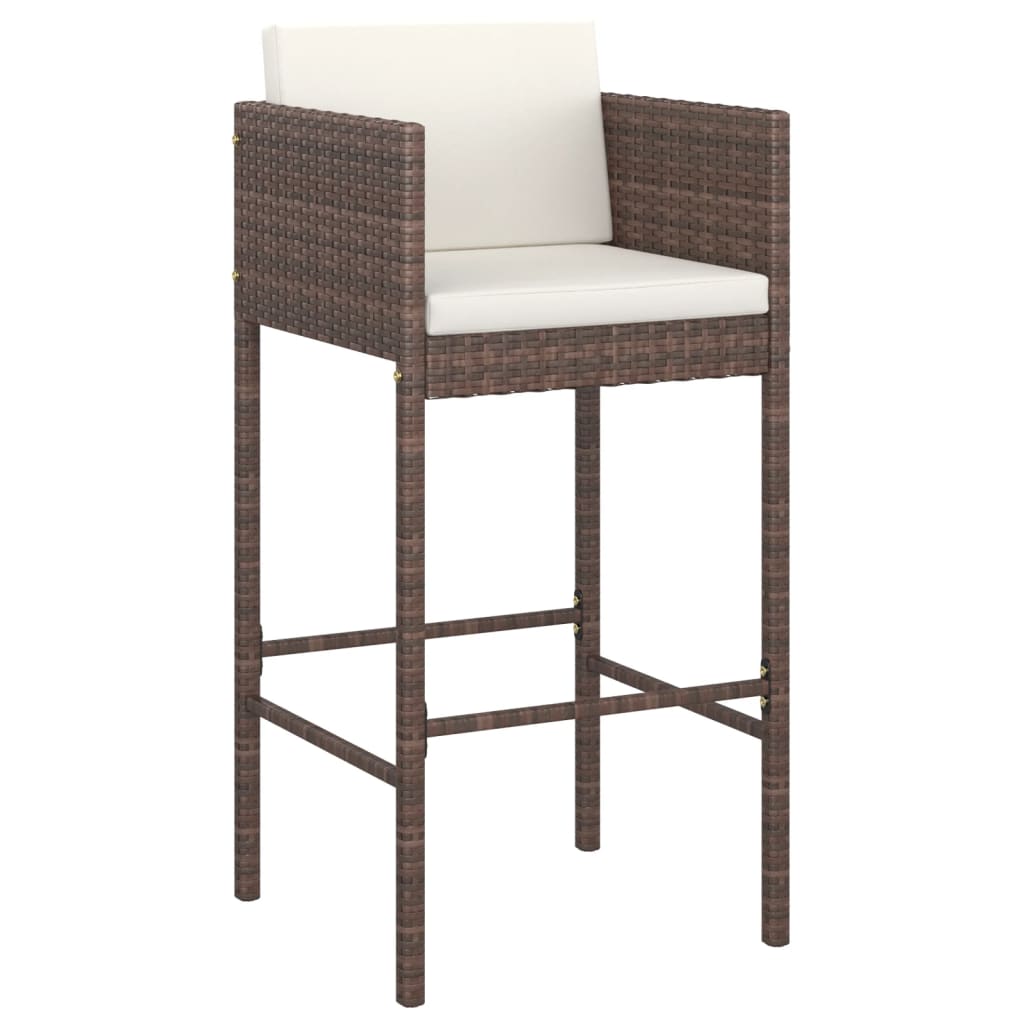 3 pc Garden Bar Set with Brown Polyrattan Cushions