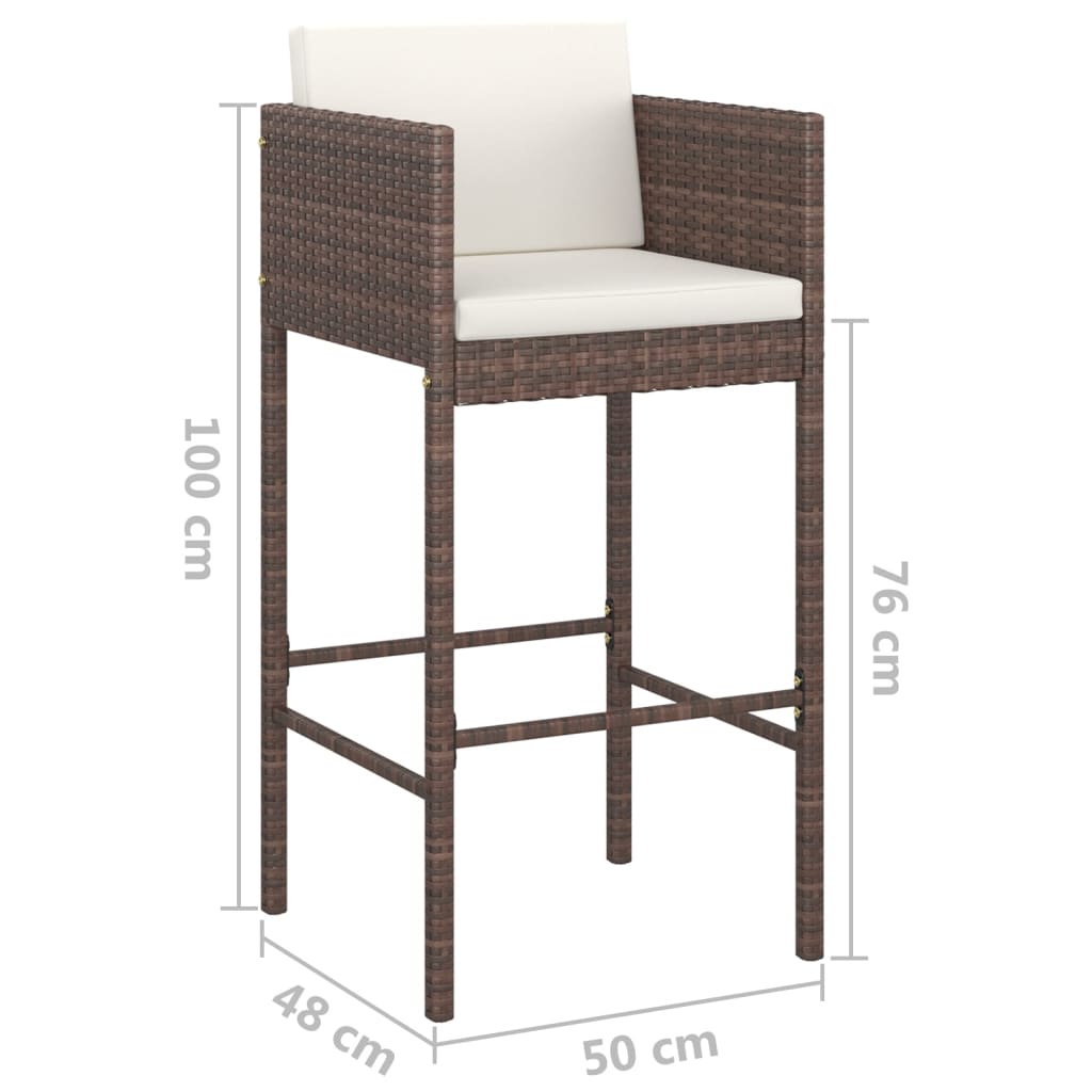 3 pc Garden Bar Set with Brown Polyrattan Cushions