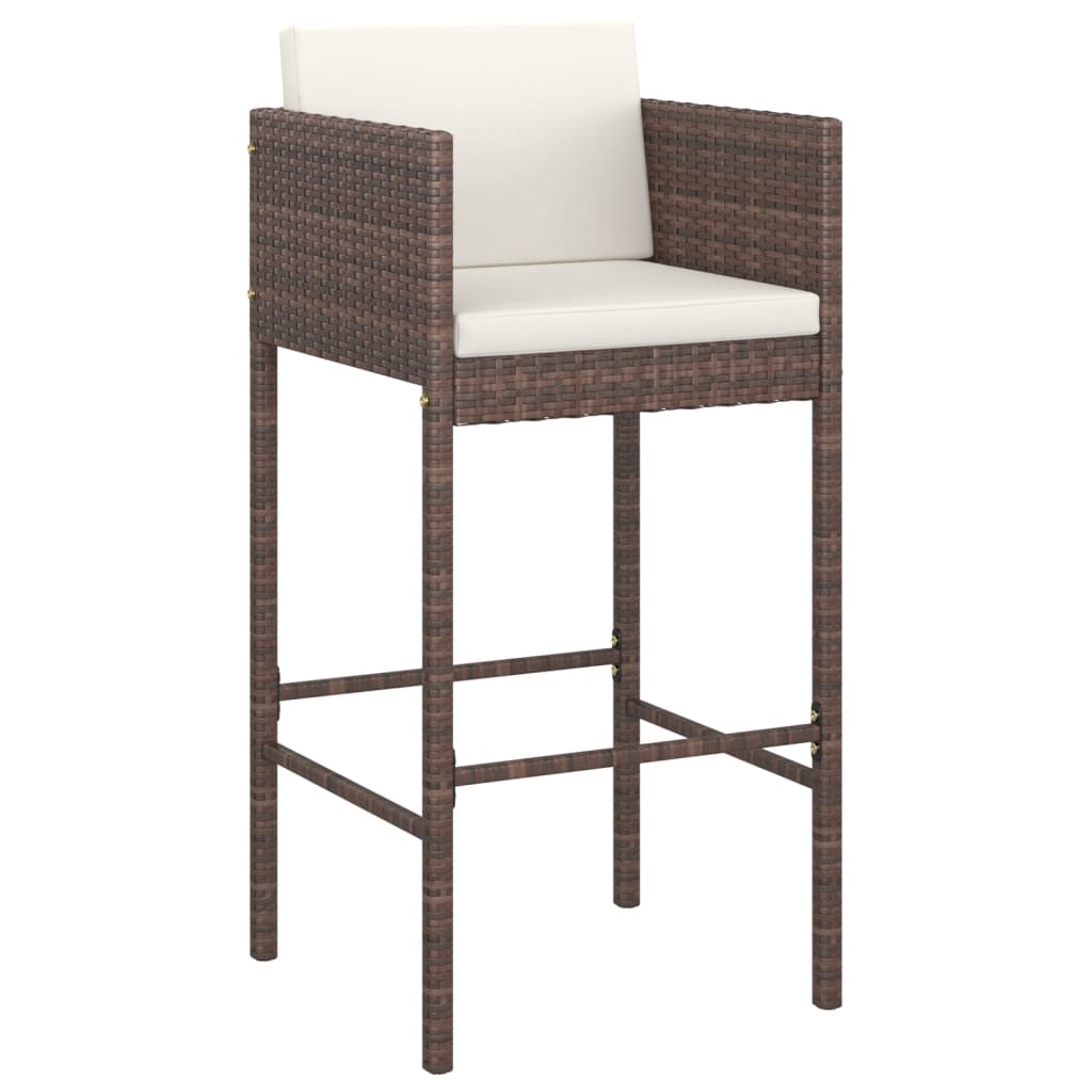 3 pc Garden Bar Set with Brown Polyrattan Cushions