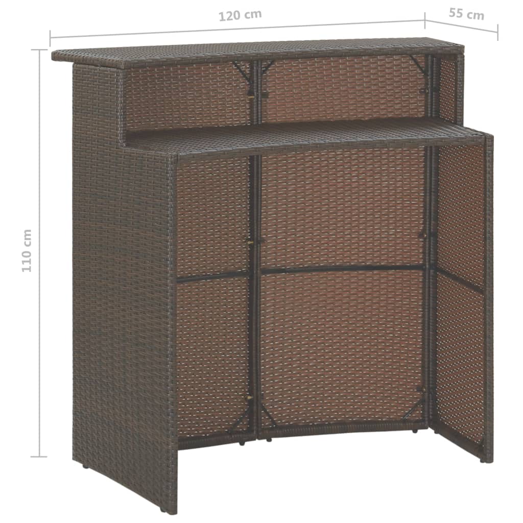 3 pc Garden Bar Set with Brown Polyrattan Cushions