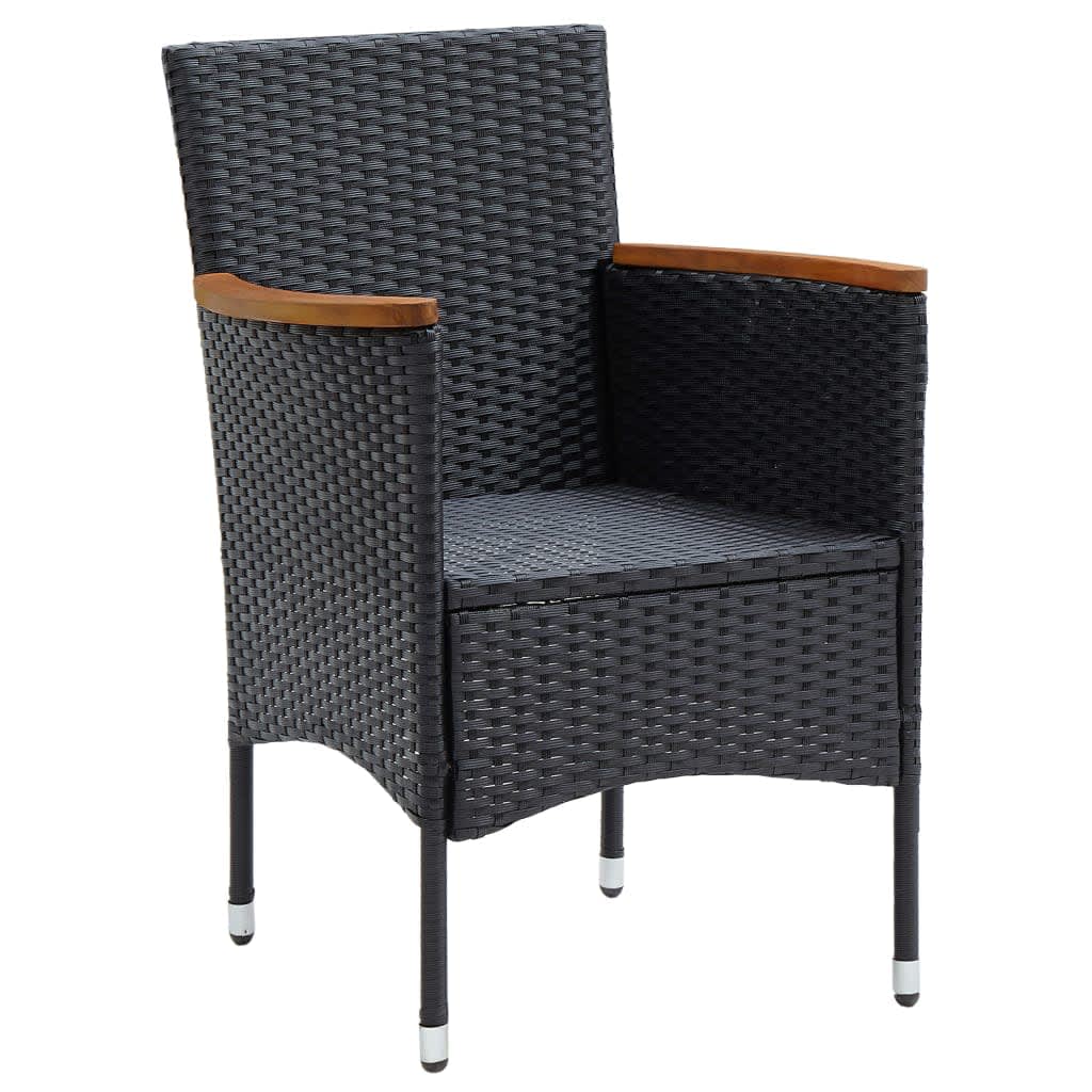 7 pc Garden Dining Set with Black Polyrattan Cushions