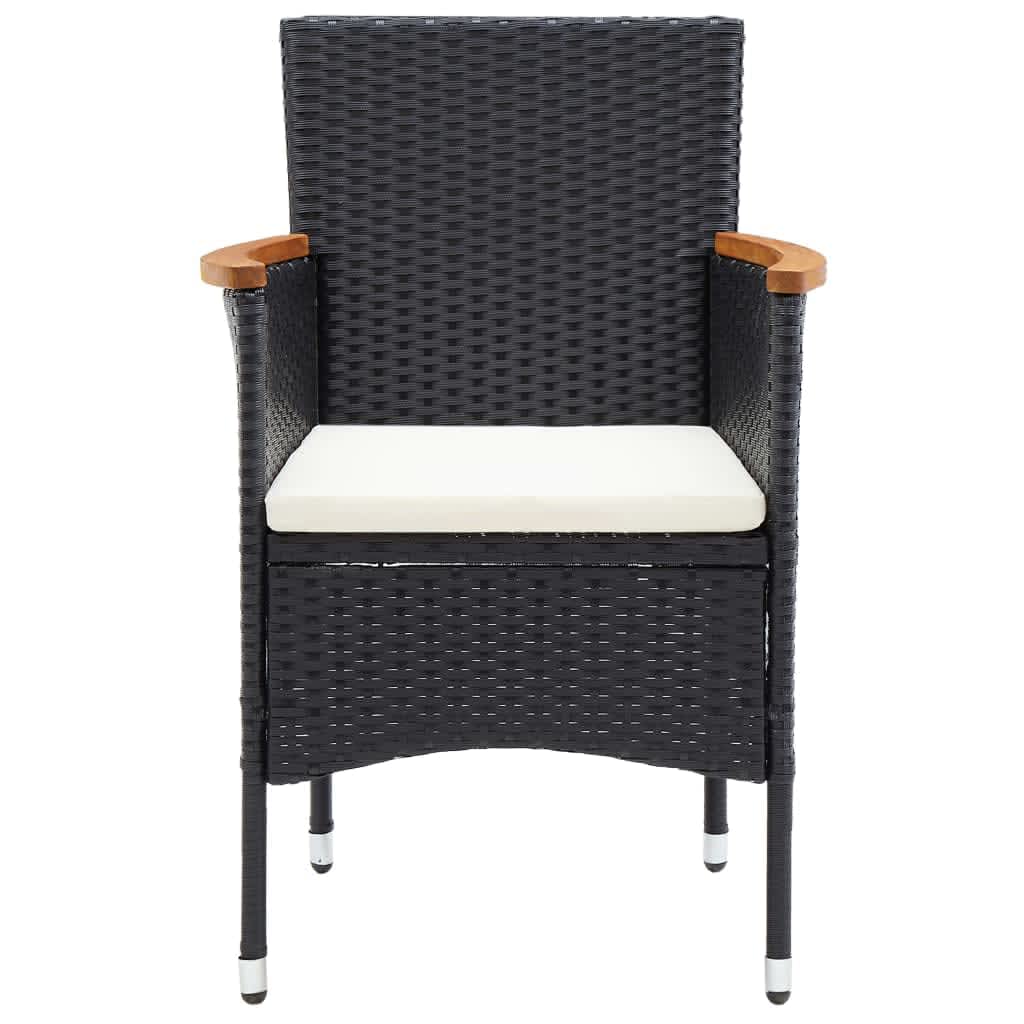 7 pc Garden Dining Set with Black Polyrattan Cushions