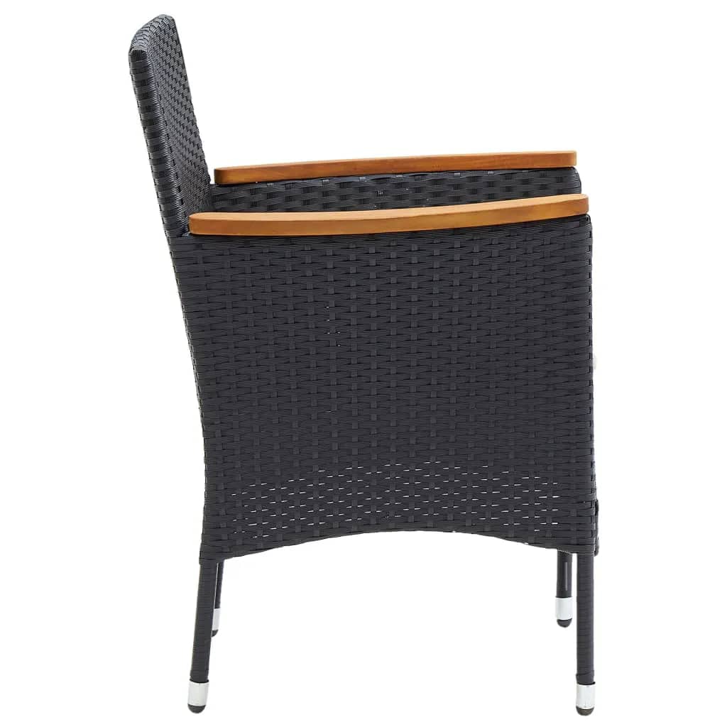 7 pc Garden Dining Set with Black Polyrattan Cushions