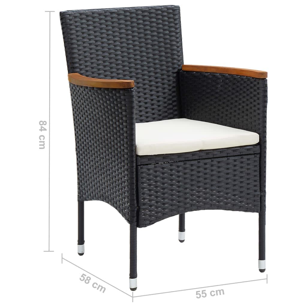 7 pc Garden Dining Set with Black Polyrattan Cushions