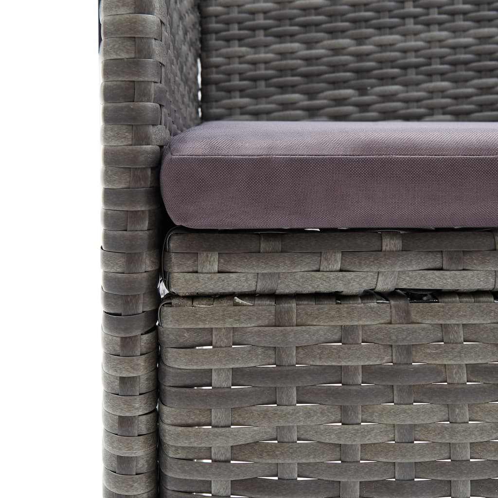 Set da Pranzo per Giardino 3 pz con Cuscini Polyrattan Grigio