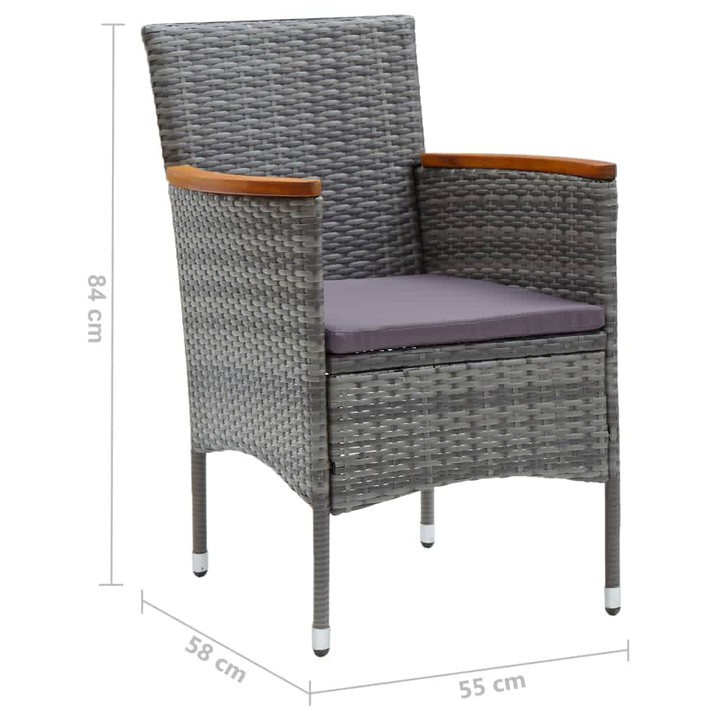 Set da Pranzo per Giardino 3 pz con Cuscini Polyrattan Grigio | homemem39