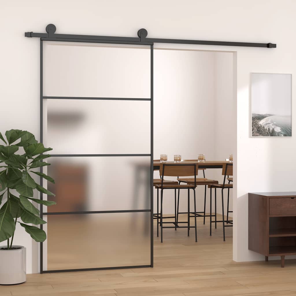 Porta Scorrevole in Vetro ESG e Alluminio 102,5x205 cm Nera - homemem39