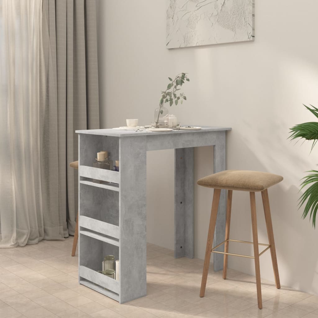 Tavolino da Bar con Portaoggetti Grigio Cemento 102x50x103,5 cm - homemem39