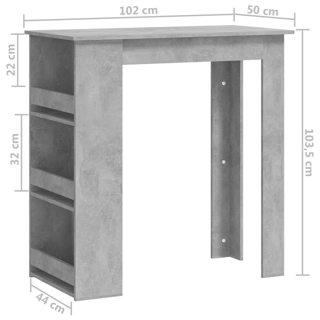 Tavolino da Bar con Portaoggetti Grigio Cemento 102x50x103,5 cm | homemem39