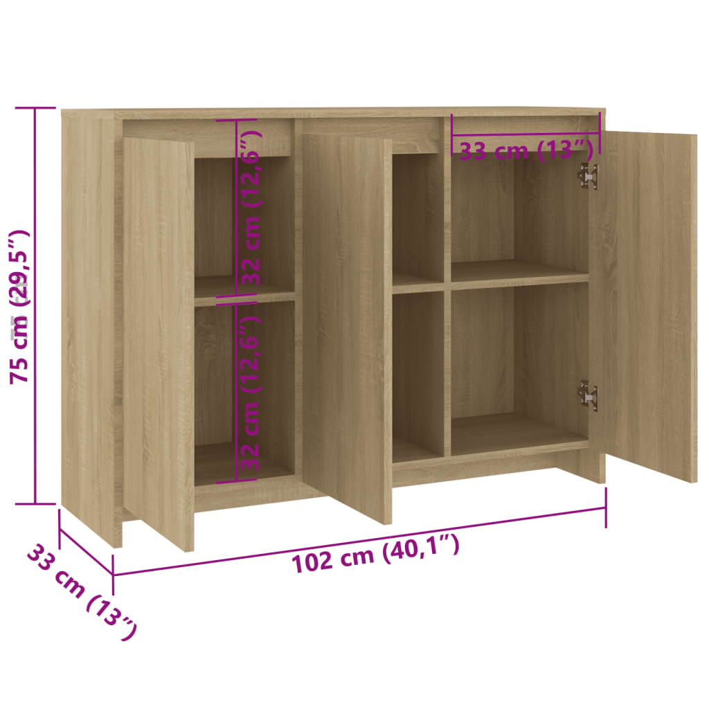 Credenza Rovere Sonoma 102x33x75 cm in Truciolato - homemem39