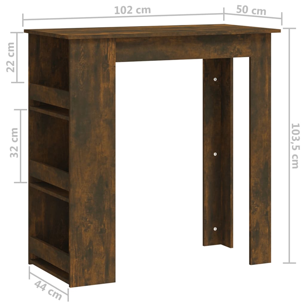 Tavolo Bar con Ripiani Rovere Fumo 102x50x103,5cm in Truciolato | homemem39