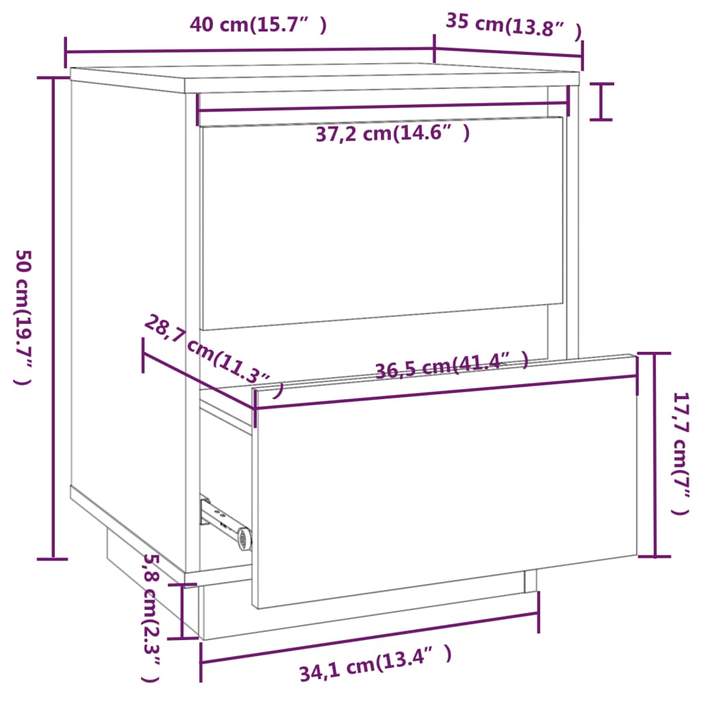 Comodino 40x35x50 cm in Legno Massello di Pino | homemem39