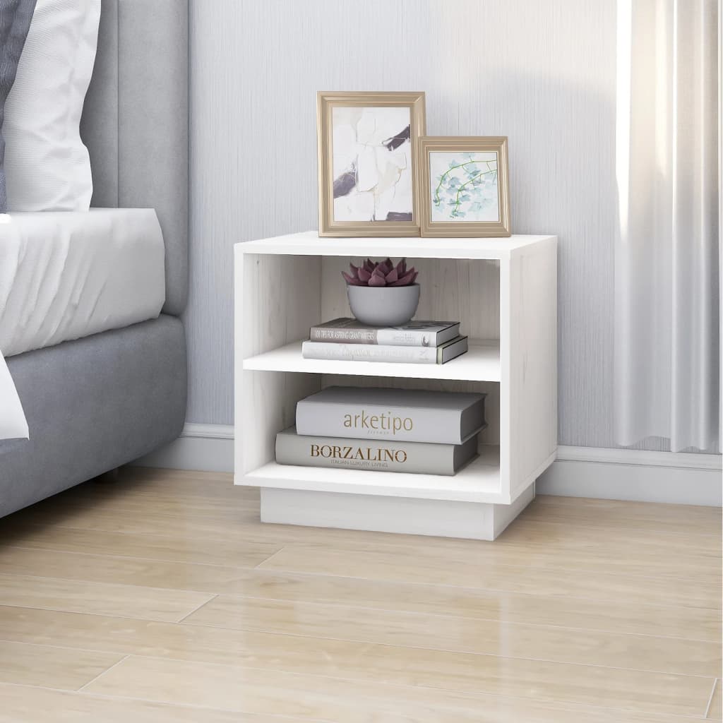 Comodino Bianco 40x34x40 cm in Legno Massello di Pino - homemem39